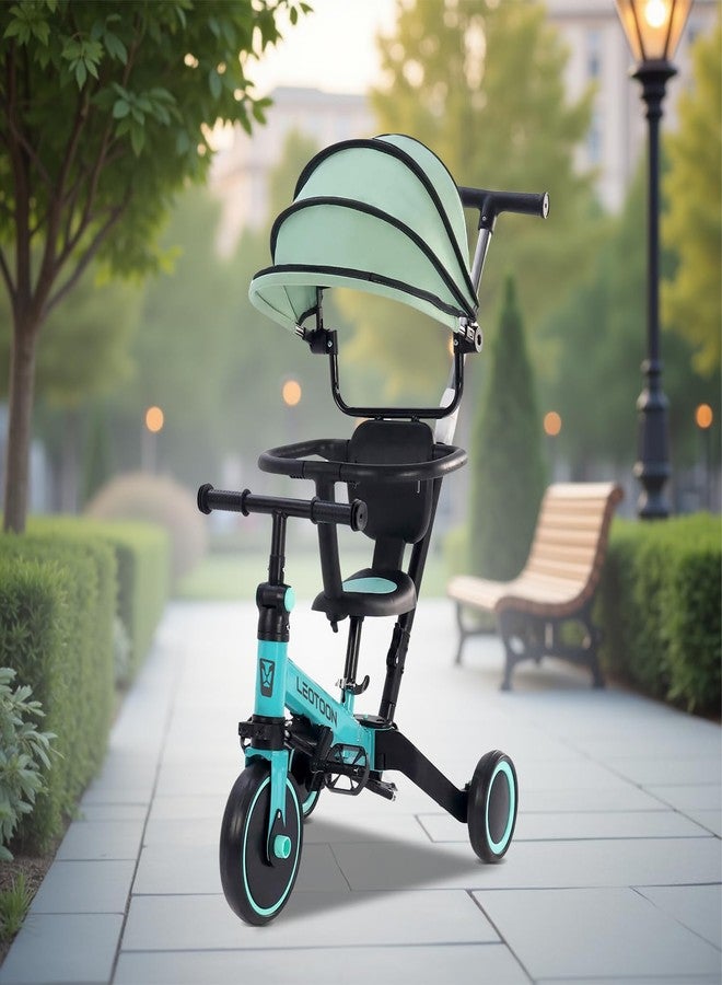 Leotoon 4 in 1 Trot n Roll Tricycle, Sunshade, 3 Mute EVA Wheels, Big Wheel Hub, Steel Frame, Non-Slip Tyres, Extendable Handle, Convertible to Balance Bike, Blue, 2 to 6 Years - Image 1